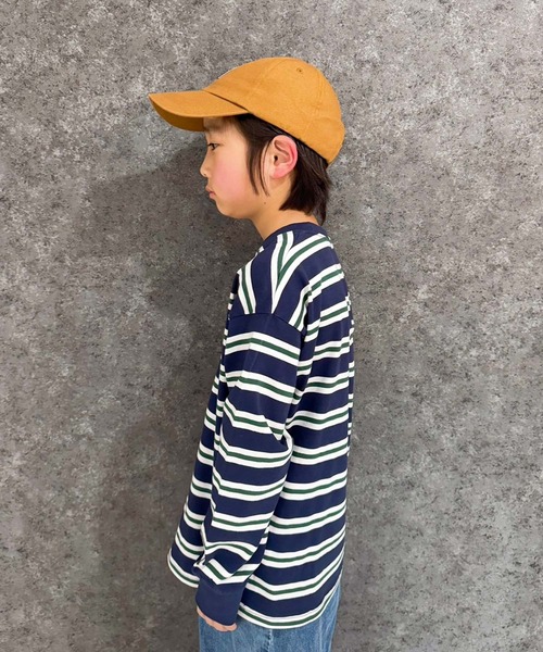 THE CASUAL(カジュアル)の「【ユニセックス】オーバーサイズ ボーダーロンT(Tシャツ/カットソー・キッズ・チャコール/ベージュ/ネイビー/パープル/ダークグリーン/ブラック・110cm/130cm/140cm/150cm/160cm/120cm)」の15枚目の写真