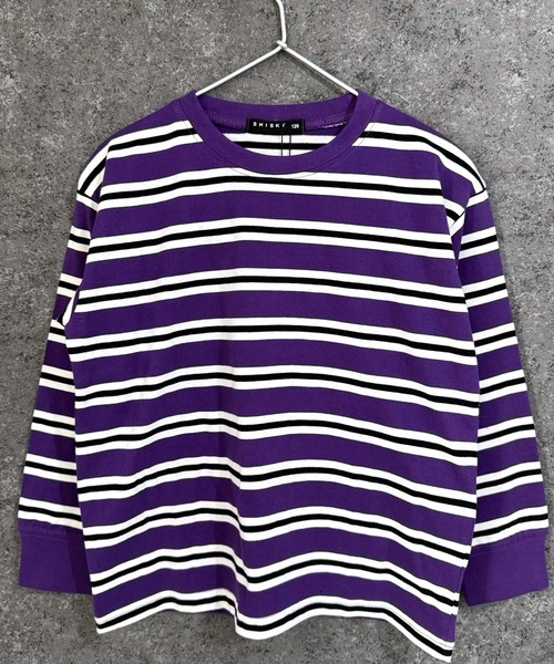 THE CASUAL(カジュアル)の「【ユニセックス】オーバーサイズ ボーダーロンT(Tシャツ/カットソー・キッズ・チャコール/ベージュ/ネイビー/パープル/ダークグリーン/ブラック・110cm/130cm/140cm/150cm/160cm/120cm)」の16枚目の写真