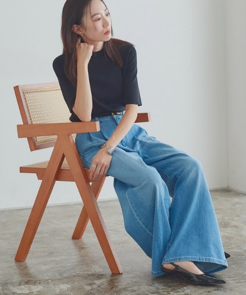 RASW（ラス）の「[RASW]ハーフスリーブニット（ニット/セーター・レディース・ブルー/オフホワイト/オレンジ/ネイビー/ブラック/インディゴブルー/ベージュ系その他/グリーン/ベージュ系その他2・M/L）」の21枚目の写真