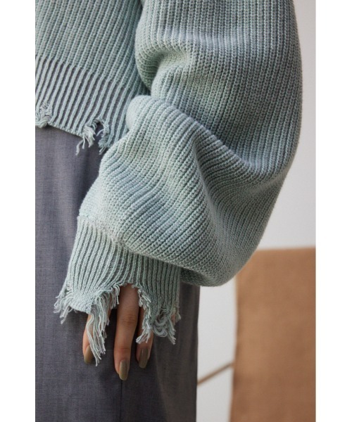 AZUL by moussy(アズールバイマウジー)の「ダメージニットトップス(ニット/セーター・レディース・ブラック/グレー/ミント・FREE)」の5枚目の写真