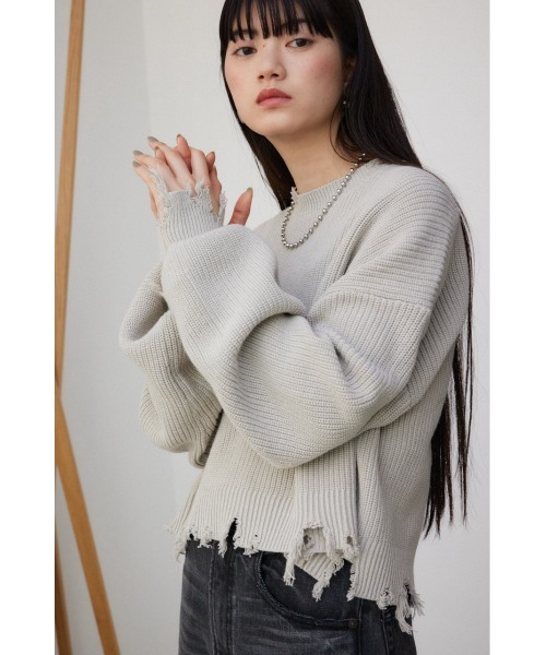AZUL by moussy(アズールバイマウジー)の「ダメージニットトップス(ニット/セーター・レディース・ブラック/グレー/ミント・FREE)」の22枚目の写真