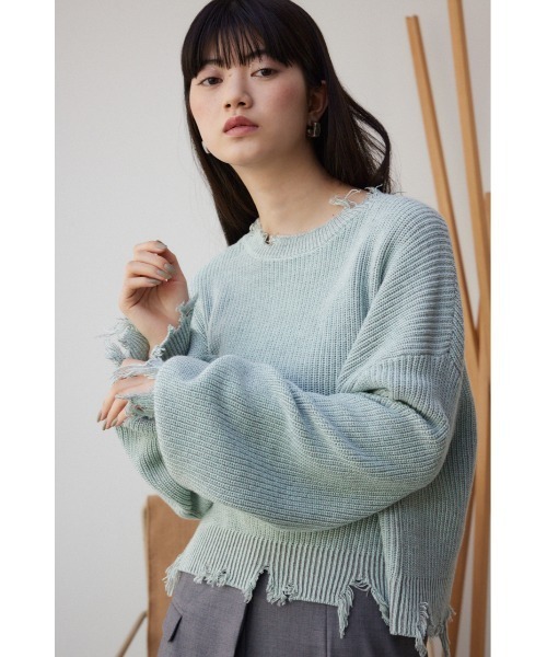 AZUL by moussy(アズールバイマウジー)の「ダメージニットトップス(ニット/セーター・レディース・ブラック/グレー/ミント・FREE)」の13枚目の写真