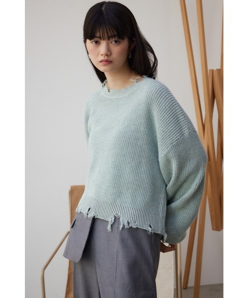 AZUL by moussy(アズールバイマウジー)の「ダメージニットトップス(ニット/セーター・レディース・ブラック/グレー/ミント・FREE)」の12枚目の写真