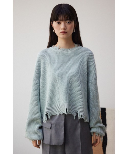 AZUL by moussy(アズールバイマウジー)の「ダメージニットトップス(ニット/セーター・レディース・ブラック/グレー/ミント・FREE)」の10枚目の写真