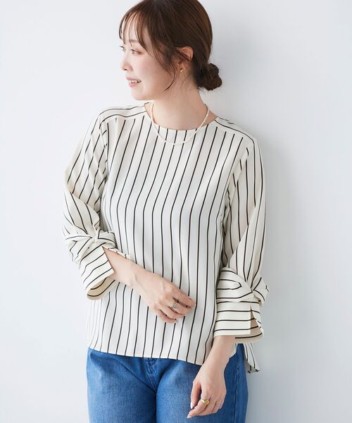 le.coeur blanc（ルクールブラン）の「Perle Peche スリーブリボンブラウス（シャツ/ブラウス・レディース・サックスブルー/ピンク/ホワイト系その他・38）」の3枚目の写真