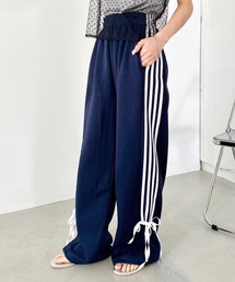 サイドリボン ラインワイドスウェットパンツ