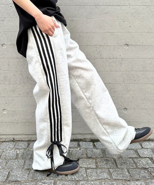 セール】サイドリボン ラインワイドスウェットパンツ