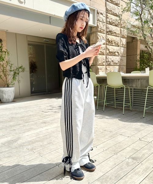 セール】サイドリボン ラインワイドスウェットパンツ