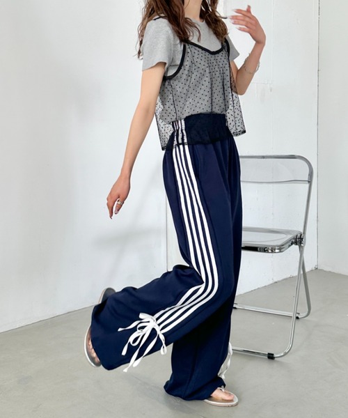 セール】サイドリボン ラインワイドスウェットパンツ
