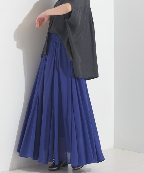 OMNES（オムネス）の「コットンボイルフレアロングスカート（スカート・レディース・マスタード/ブラウン/グリーン/ピンク/ブラック/ブルー/グリーン系その他/ベージュ/ブルー系その他/ブラウン系その他・FREE）」の7枚目の写真