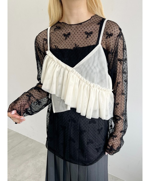 WC（ダブル シー）の「チュールアシメフリルビスチェ（キャミソール・レディース・アイボリー/ブラック・FREE）」の5枚目の写真