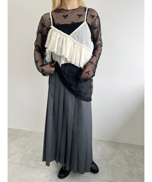 WC（ダブル シー）の「チュールアシメフリルビスチェ（キャミソール・レディース・アイボリー/ブラック・FREE）」の8枚目の写真