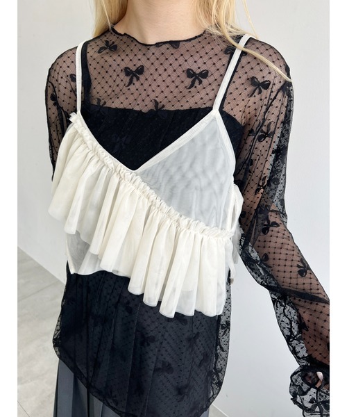 WC（ダブル シー）の「チュールアシメフリルビスチェ（キャミソール・レディース・アイボリー/ブラック・FREE）」の10枚目の写真