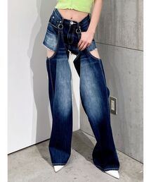 GYDA | ハイウエストレイヤードデザイン2WAYデニムパンツ(デニムパンツ)