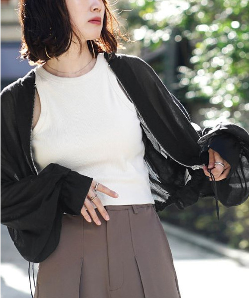 zootie（ズーティー）の「シアーブルゾン［キャンディスリーブ］（ブルゾン・レディース・ブラック/グレイッシュベージュ・フリー）」の5枚目の写真