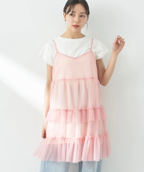 earth music&ecology（アースミュージックアンドエコロジー）の「チュールミニキャミワンピース（ワンピース・レディース・ピンク/グレー/アイボリー・FREE）」の3枚目の写真