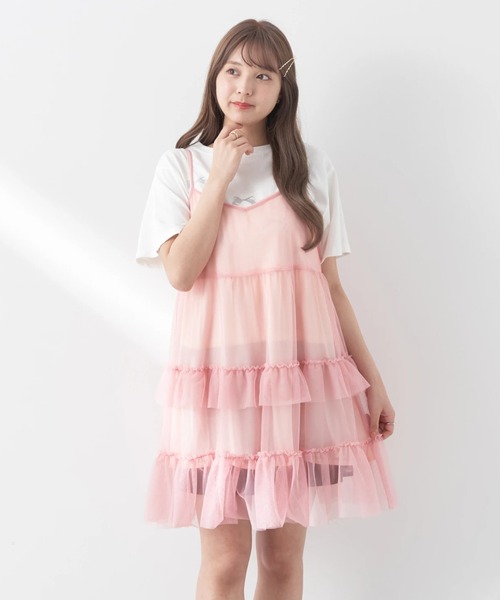 earth music&ecology（アースミュージックアンドエコロジー）の「チュールミニキャミワンピース（ワンピース・レディース・ピンク/グレー/アイボリー・FREE）」の10枚目の写真