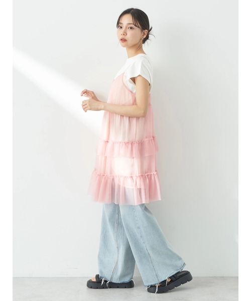 earth music&ecology（アースミュージックアンドエコロジー）の「チュールミニキャミワンピース（ワンピース・レディース・ピンク/グレー/アイボリー・FREE）」の5枚目の写真