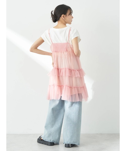 earth music&ecology（アースミュージックアンドエコロジー）の「チュールミニキャミワンピース（ワンピース・レディース・ピンク/グレー/アイボリー・FREE）」の7枚目の写真