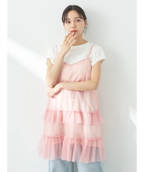 earth music&ecology（アースミュージックアンドエコロジー）の「チュールミニキャミワンピース（ワンピース・レディース・ピンク/グレー/アイボリー・FREE）」の8枚目の写真