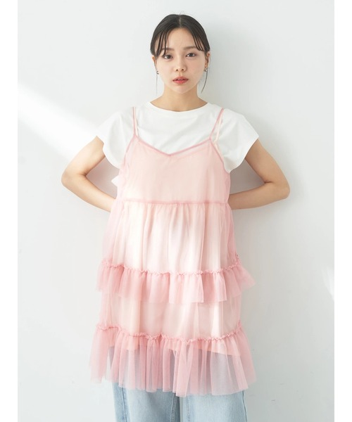 earth music&ecology（アースミュージックアンドエコロジー）の「チュールミニキャミワンピース（ワンピース・レディース・ピンク/グレー/アイボリー・FREE）」の9枚目の写真