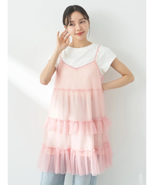 earth music&ecology（アースミュージックアンドエコロジー）の「チュールミニキャミワンピース（ワンピース・レディース・ピンク/グレー/アイボリー・FREE）」の6枚目の写真