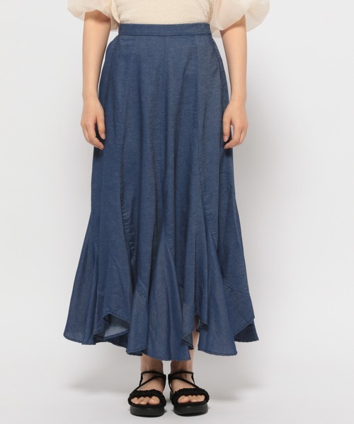 mysty woman（ミスティウーマン）の「デニムエスカルゴスカート 128883（スカート・レディース・ネイビー/ブラック・FREE）」の6枚目の写真