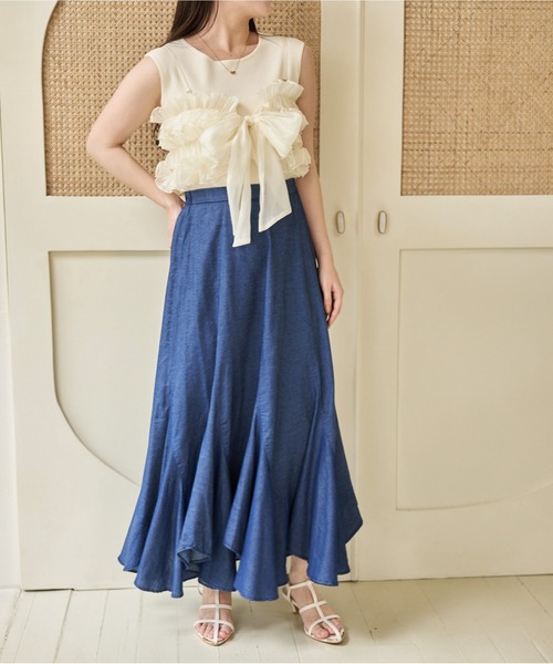 mysty woman（ミスティウーマン）の「デニムエスカルゴスカート 128883（スカート・レディース・ネイビー/ブラック・FREE）」の4枚目の写真