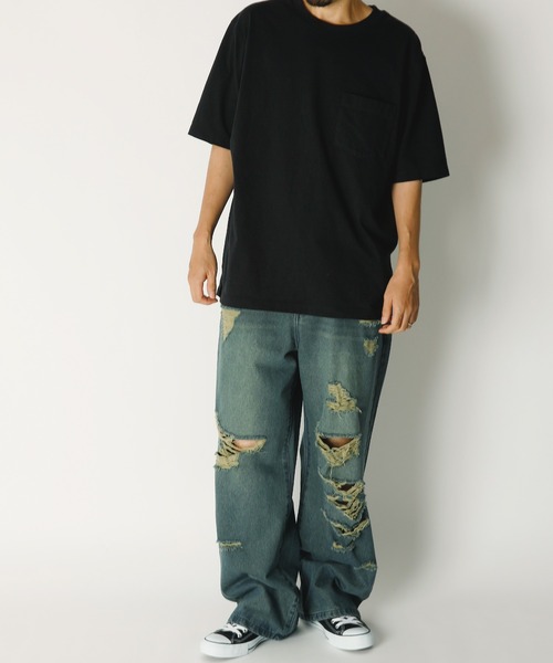 INASTUDIOS ZOO(イーナストゥディオスズー)の「「INASTUDIOS SELECT」12oz デニム ダメージ オーバーダイ バギーパンツ(デニムパンツ・メンズ・ブルー/ブラック・LARGE/X-LARGE/MEDIUM)」の8枚目の写真