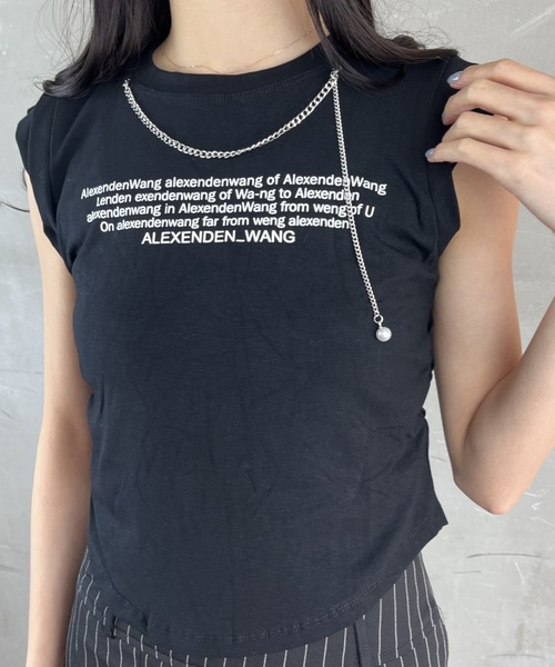 tolene(トレネ)の「チェーン付き英字ロゴプリントTシャツ(Tシャツ/カットソー・レディース・ホワイト/ブラック/ベージュ・FREE)」の10枚目の写真