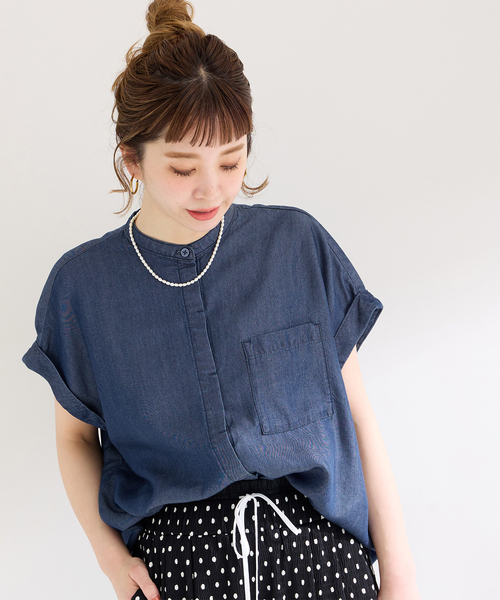 B.C STOCK(ベーセーストック)の「《追加》セルロースシャツ(シャツ/ブラウス・レディース・ブルー系その他/ブラック/アイボリー・FREE)」の3枚目の写真