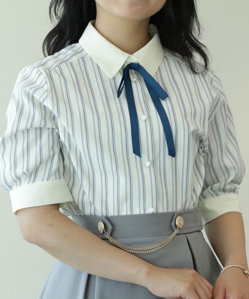 切替ストライプシャツ　F.i.n.t フィント セール】ラビットカラーストライプシャツ/fint フィント（シャツ