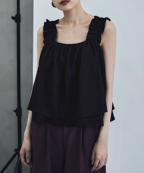 etoll.（エトル）の「リネンタッチギャザービスチェ（キャミソール・レディース・ブラック/アイボリー/ブラウン・FREE）」の2枚目の写真