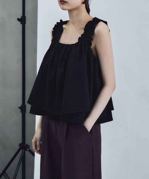 etoll.（エトル）の「リネンタッチギャザービスチェ（キャミソール・レディース・ブラック/アイボリー/ブラウン・FREE）」の5枚目の写真