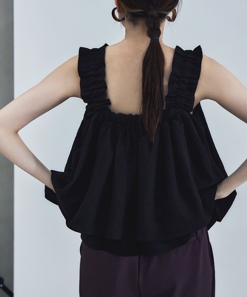 etoll.（エトル）の「リネンタッチギャザービスチェ（キャミソール・レディース・ブラック/アイボリー/ブラウン・FREE）」の11枚目の写真