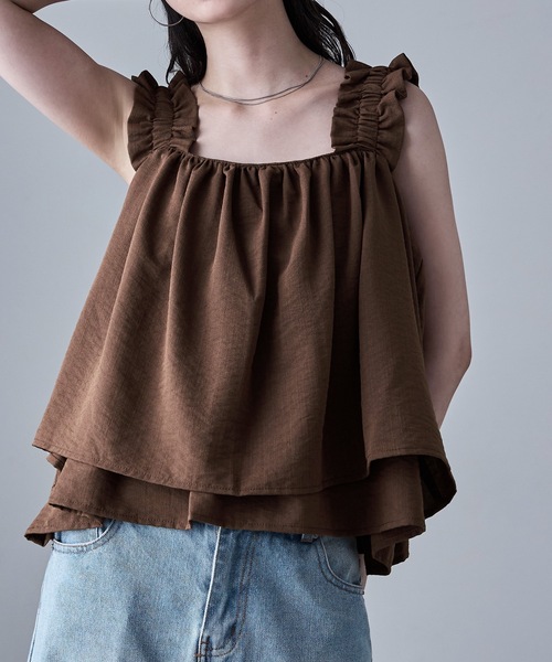 etoll.（エトル）の「リネンタッチギャザービスチェ（キャミソール・レディース・ブラック/アイボリー/ブラウン・FREE）」の19枚目の写真