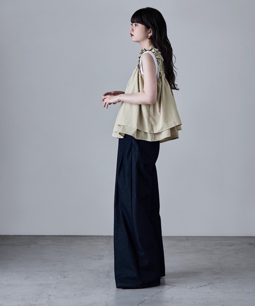 etoll.（エトル）の「リネンタッチギャザービスチェ（キャミソール・レディース・ブラック/アイボリー/ブラウン・FREE）」の14枚目の写真