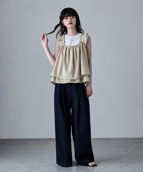 etoll.（エトル）の「リネンタッチギャザービスチェ（キャミソール・レディース・ブラック/アイボリー/ブラウン・FREE）」の15枚目の写真