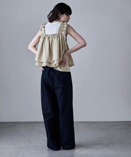etoll.（エトル）の「リネンタッチギャザービスチェ（キャミソール・レディース・ブラック/アイボリー/ブラウン・FREE）」の16枚目の写真