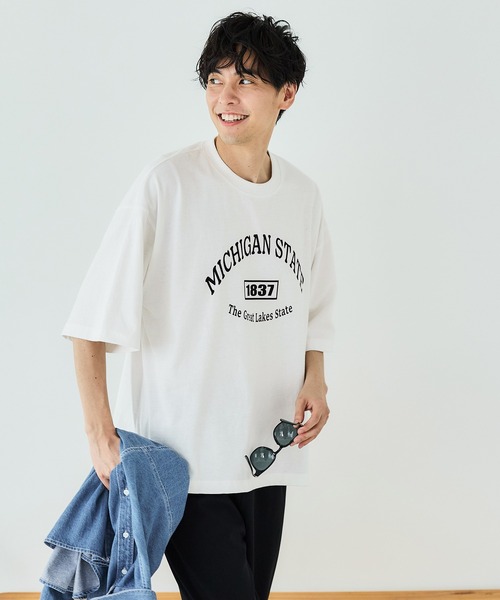 coca(coca)(コカ)の「メンズ カレッジプリントTシャツ(Tシャツ/カットソー・メンズ・ホワイト/ブラック・M/L/XL)」の4枚目の写真