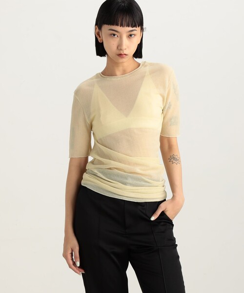 EDITION（エディション）の「ツイストシアー ハーフスリーブトップス（Tシャツ/カットソー・レディース・ブラック/ライトイエロー・FREE）」の4枚目の写真