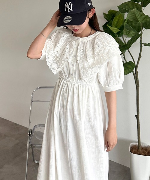 apres jour mignon(アプレジュールミニョン)の「襟裾レースワンピース【ZOZOTOWN限定アイテム】(ワンピース・レディース・オフホワイト/ブラック・MEDIUM/SMALL/X-LARGE)」の3枚目の写真