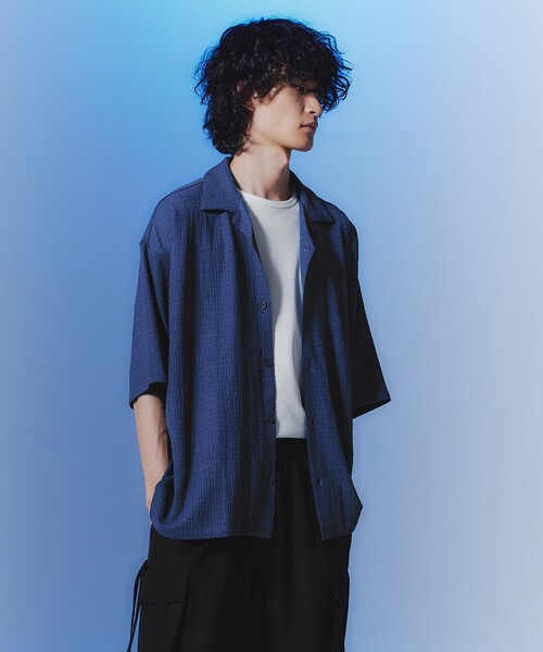 tk.TAKEO KIKUCHI(ティーケータケオキクチ)の「◆楊柳オープンカラーシャツ(シャツ/ブラウス・メンズ・ブルー/ダークブラウン/オフホワイト/ブラック・02/03)」の4枚目の写真