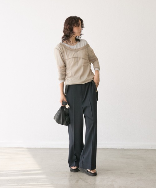 リヴドロワ　パンツ　サスペンダー付き　グレー　セミフレアパンツ 履くだけで決まる】サスペンダーセミフレアパンツ | RIVE DROITE