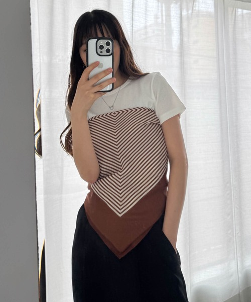 CANAL JEAN（キャナルジーン）の「diggity　ストライプスカーフ（バンダナ/スカーフ・レディース・ブラウン/ブラック・ONE SIZE）」の8枚目の写真