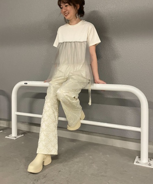 【セール】【WEB・一部店舗限定】チュールドッキングカットソー（Tシャツ/カットソー）｜rbby ROSEBUD（アールビーバイローズバッド）