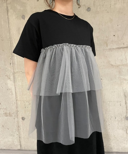 【セール】【WEB・一部店舗限定】チュールドッキングカットソー（Tシャツ/カットソー）｜rbby ROSEBUD（アールビーバイローズバッド）