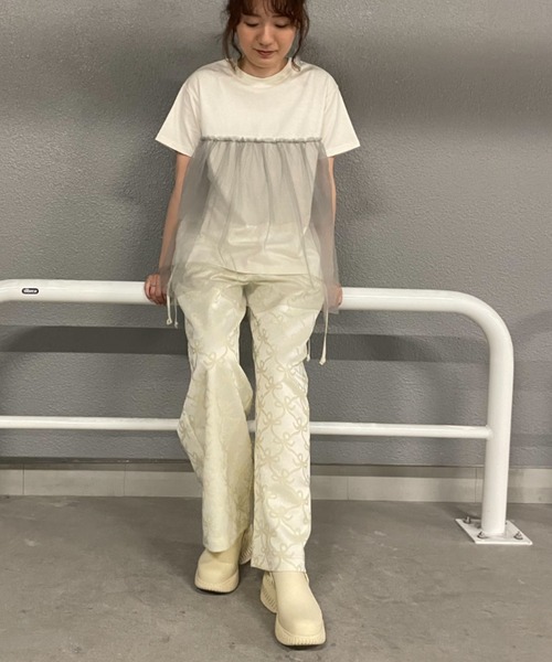 【セール】【WEB・一部店舗限定】チュールドッキングカットソー（Tシャツ/カットソー）｜rbby ROSEBUD（アールビーバイローズバッド）