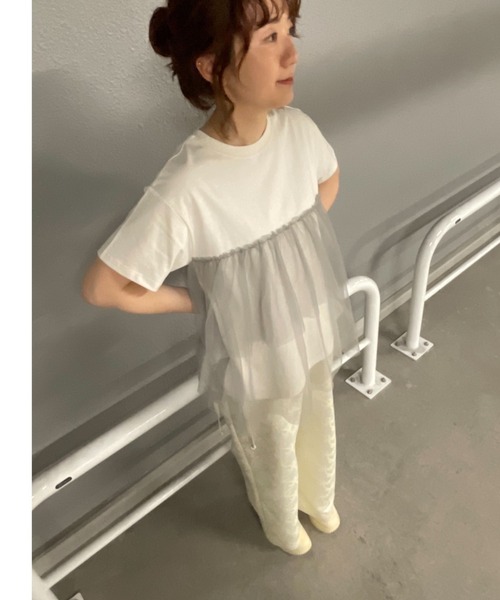 【セール】【WEB・一部店舗限定】チュールドッキングカットソー（Tシャツ/カットソー）｜rbby ROSEBUD（アールビーバイローズバッド）