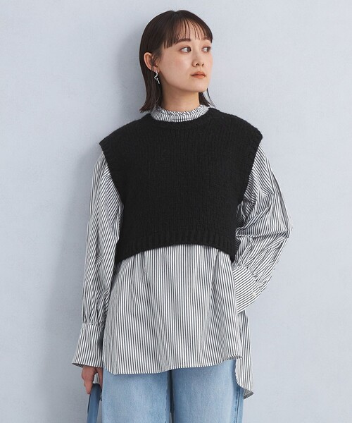 【セール】ニット ベスト＆フリルネック ブラウス セット（シャツ/ブラウス）｜green label relaxing（グリーンレーベルリラクシング）